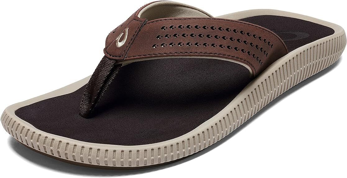 OluKai Men's Ulele 10435-6363 Dk Wood/Dk Wood Beach Sandals Brand New - AllSportsWearUSA